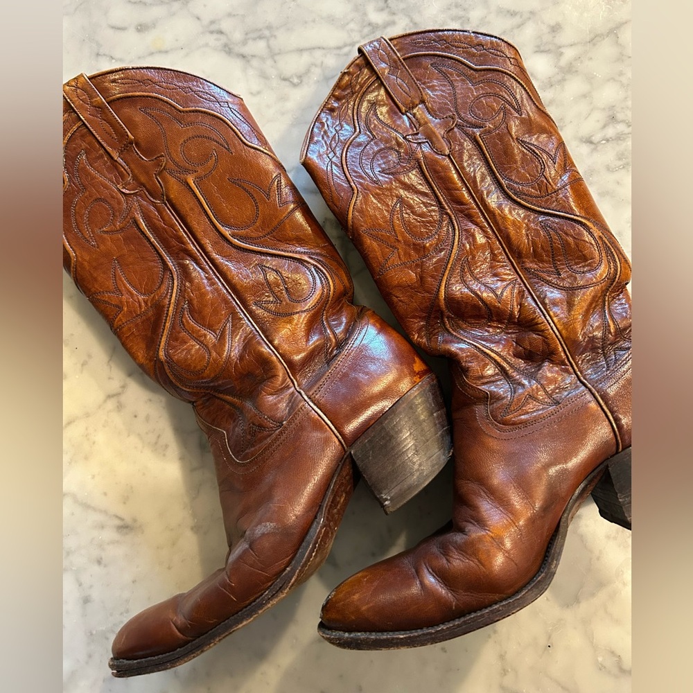 Women’s Dan Post Vintage Tall Brown Leather Heeled Western Cowboy Boots 6C 6